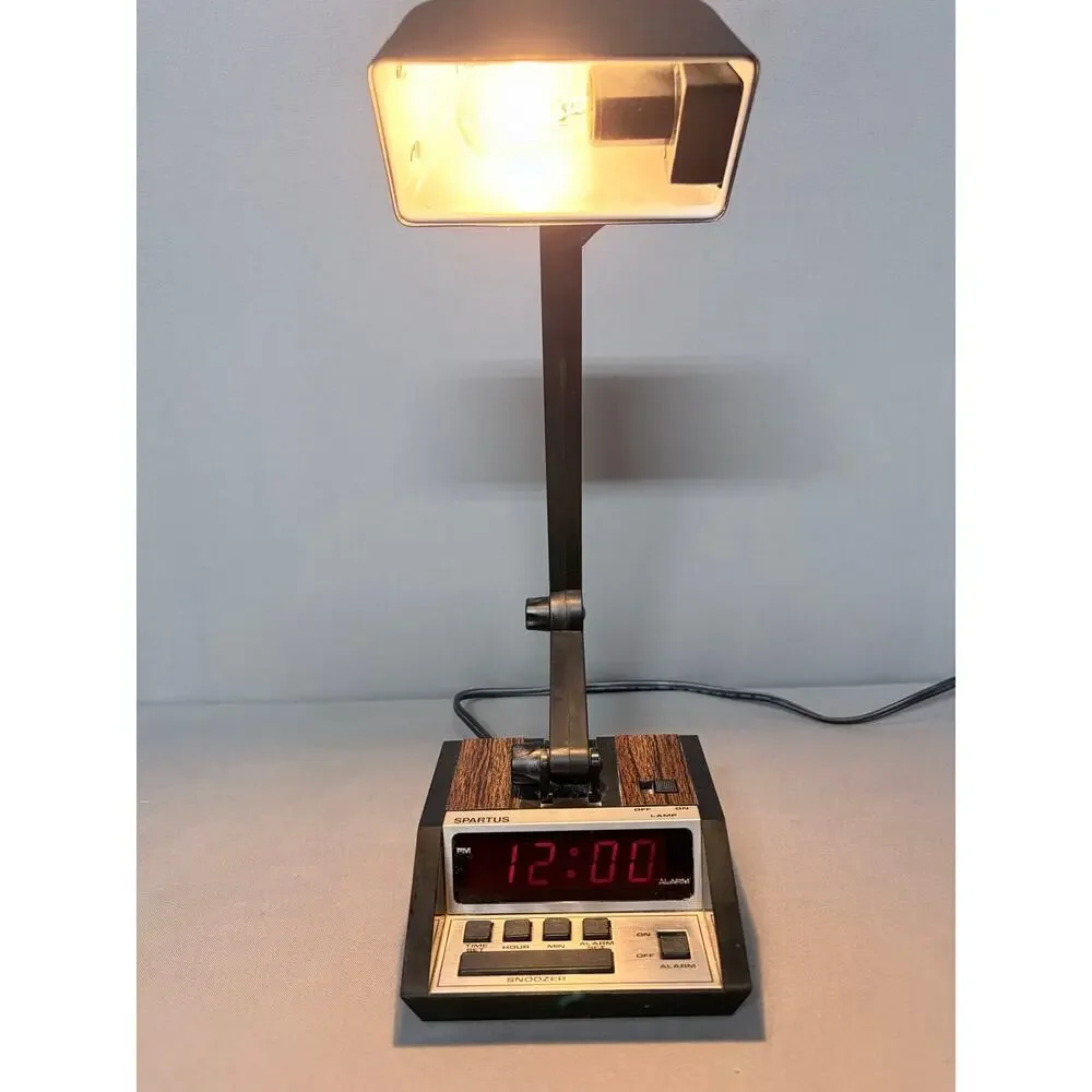 Vintage Spartus 1401 Desk Lamp & LED Digital Alarm Clock Combo - TESTED WORKING